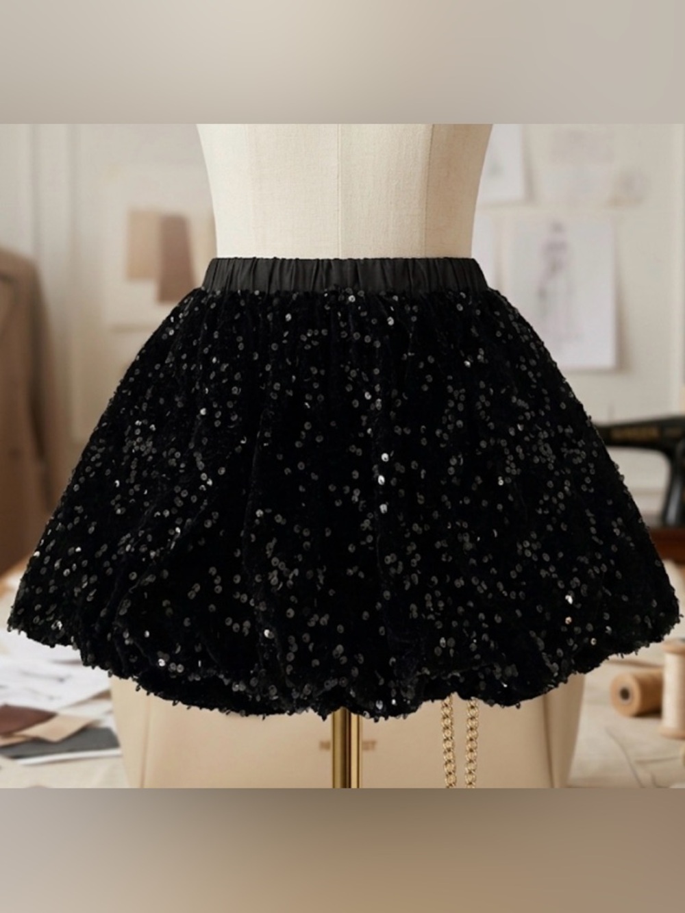 Tahari Black Sequin Velvet Skirt Girl Size 7 Excellent Condition(A578)